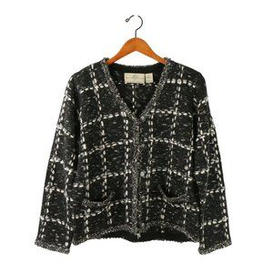 New Design Options Philip & Jane Gordon Black Windowpane Silk Cardigan Sweater
